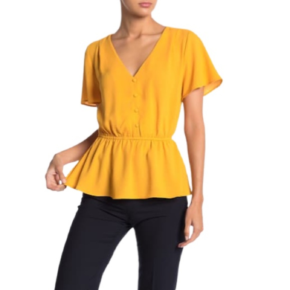 Collective Concepts V-Neck Button Peplum Blouse